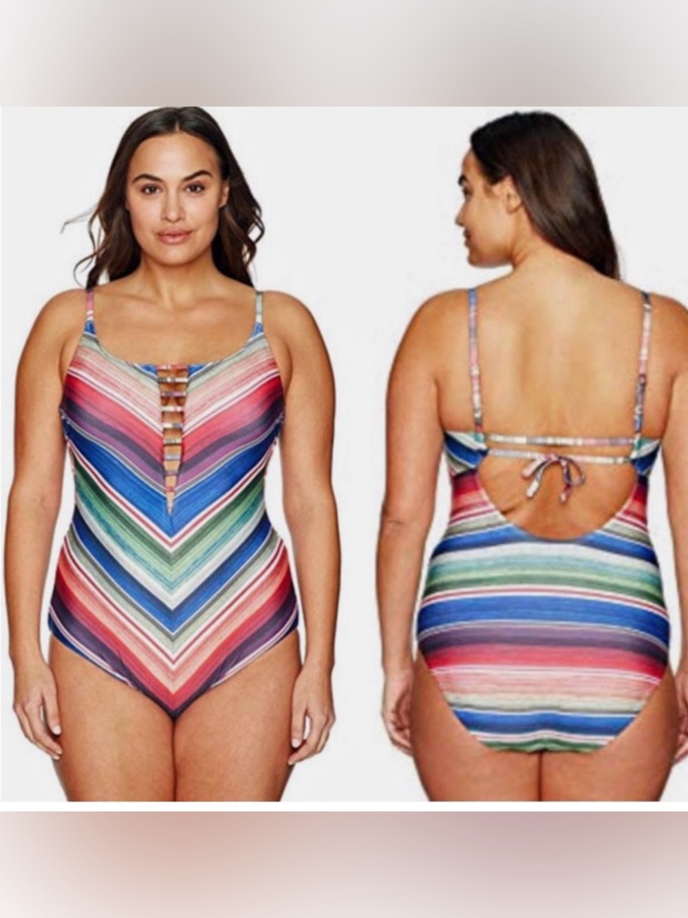BECCA by Rebecca Virtue Striped One-Piece Swimsuit NWT [578]